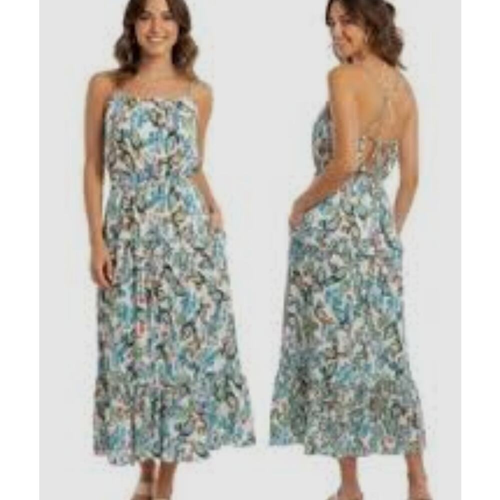 Lost + Wander Floral Tiered Maxi Dress Crisscross Back Size Medium